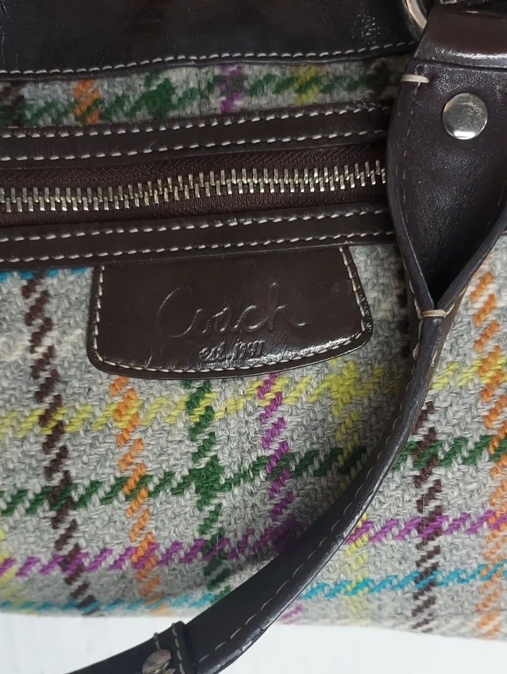 Coach Plaid Wool and Leather Satchel in Coach Penelope Tattersail.
